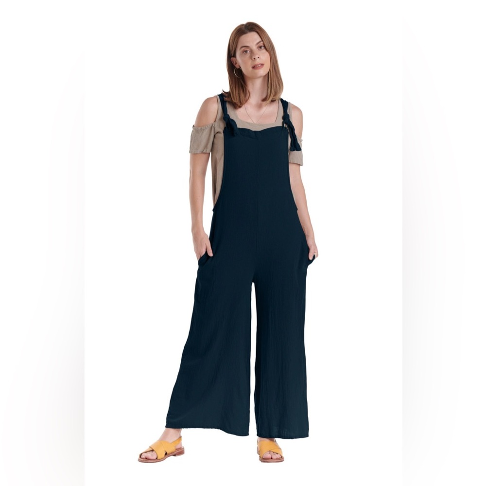 Oh My Gauze! Sabina Cotton Gauze Jumpsuit Navy 3 Lagenlook‎ Wide Leg Flowy Roomy
